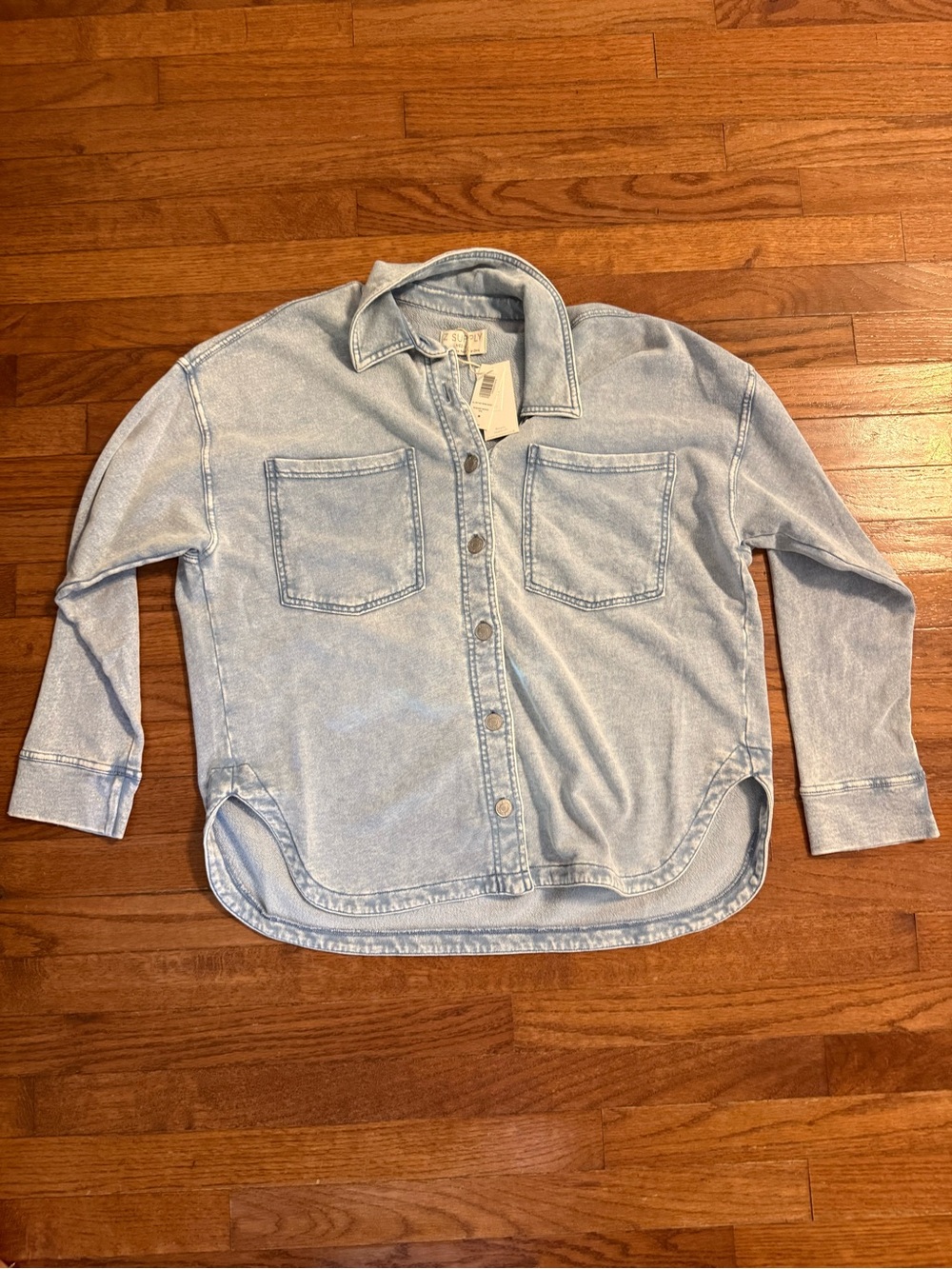 NWT Z Supply Women's Medium All Day Knit Denim Jacket washed Indigo Oversized